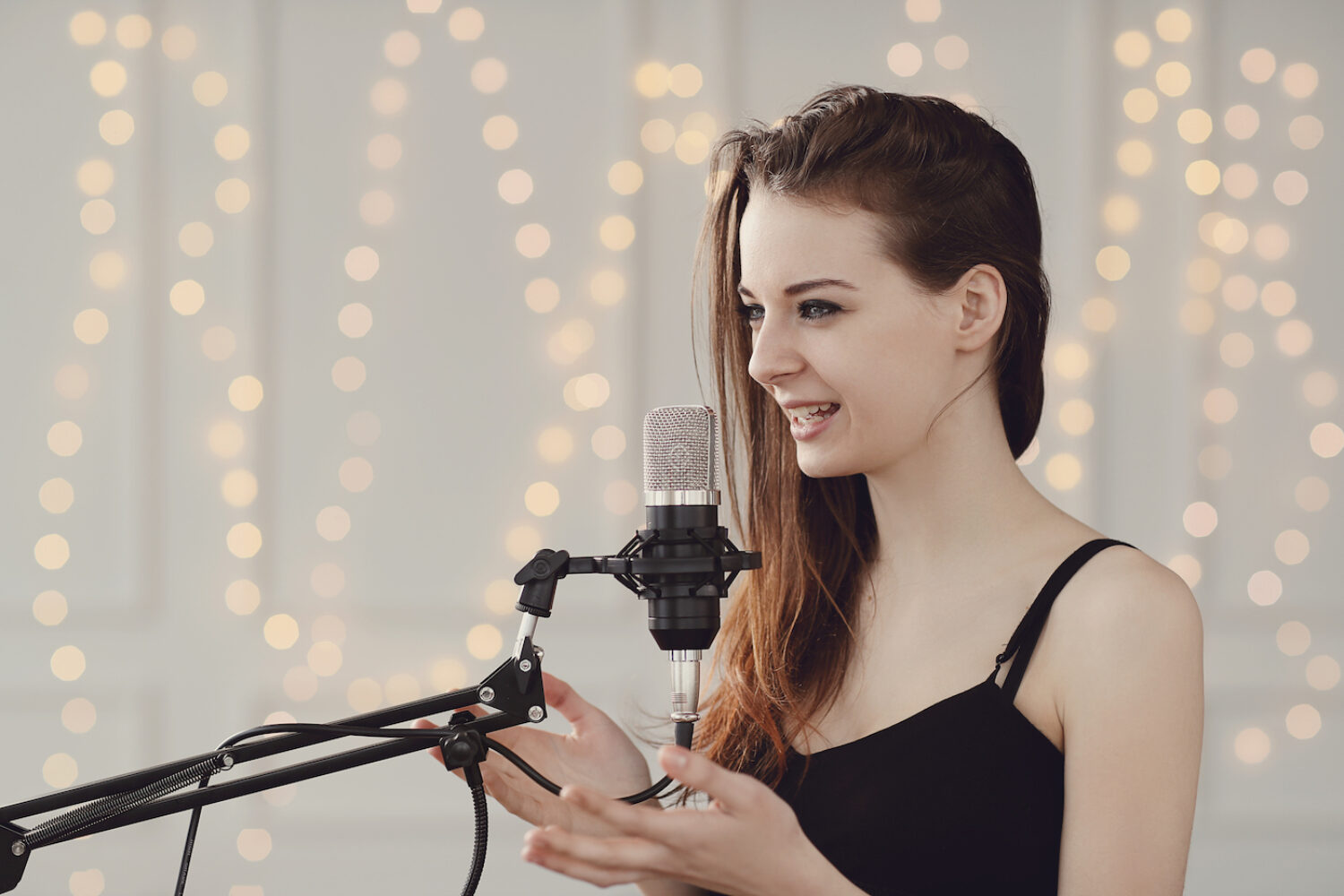 Female singer with microphone